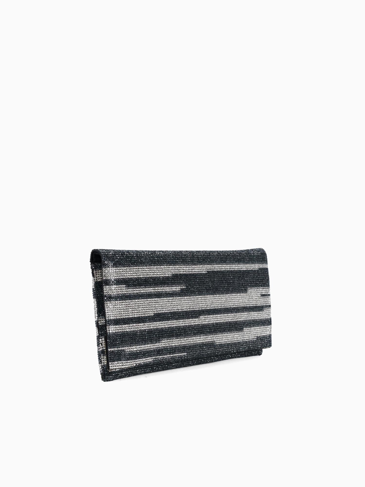 Crystal Panel Fold Over Clutch Black Black