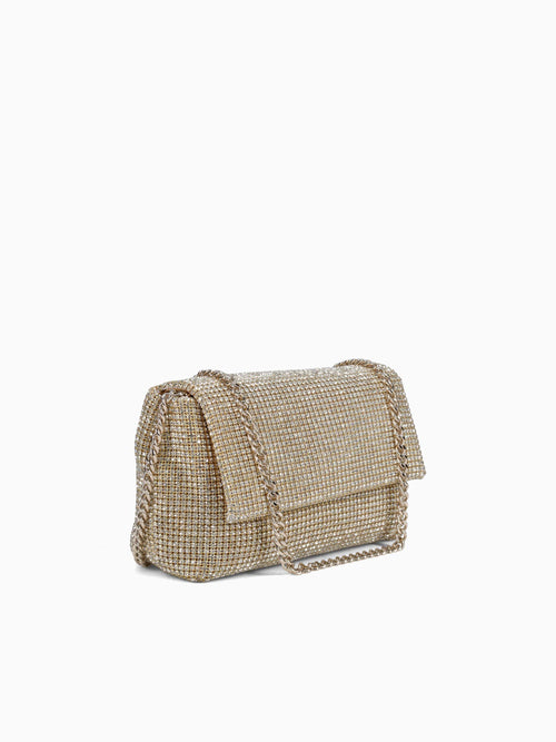 Rhinestone Flap Bag Gold Gold