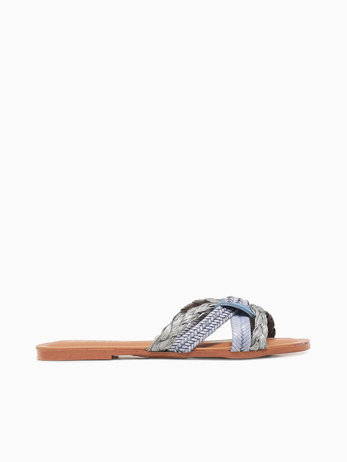 994p Blue Leather Raffia Blue / 5 / M