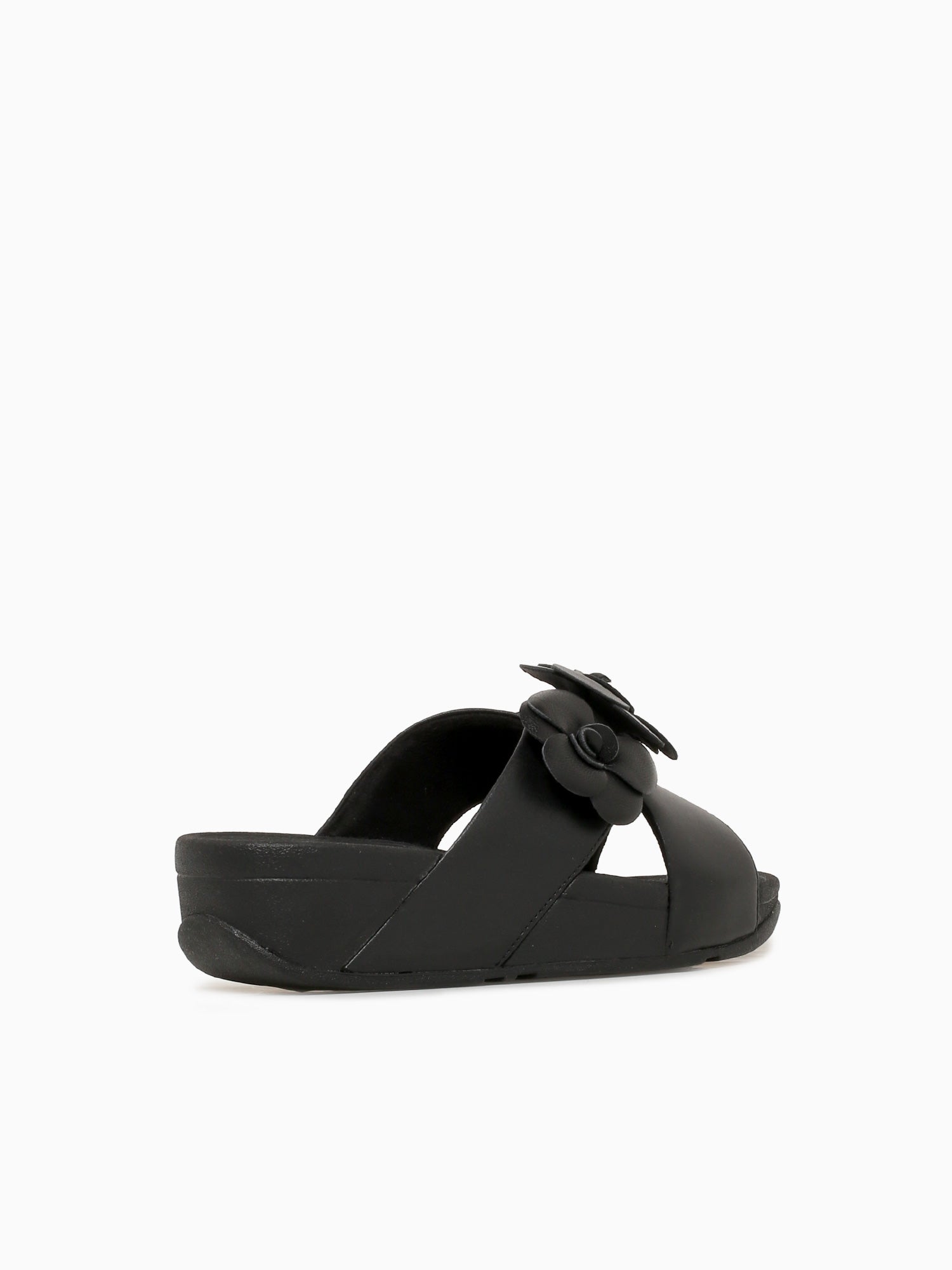 Lulu Flower Cross Slide Black Leather Black / 5 / M