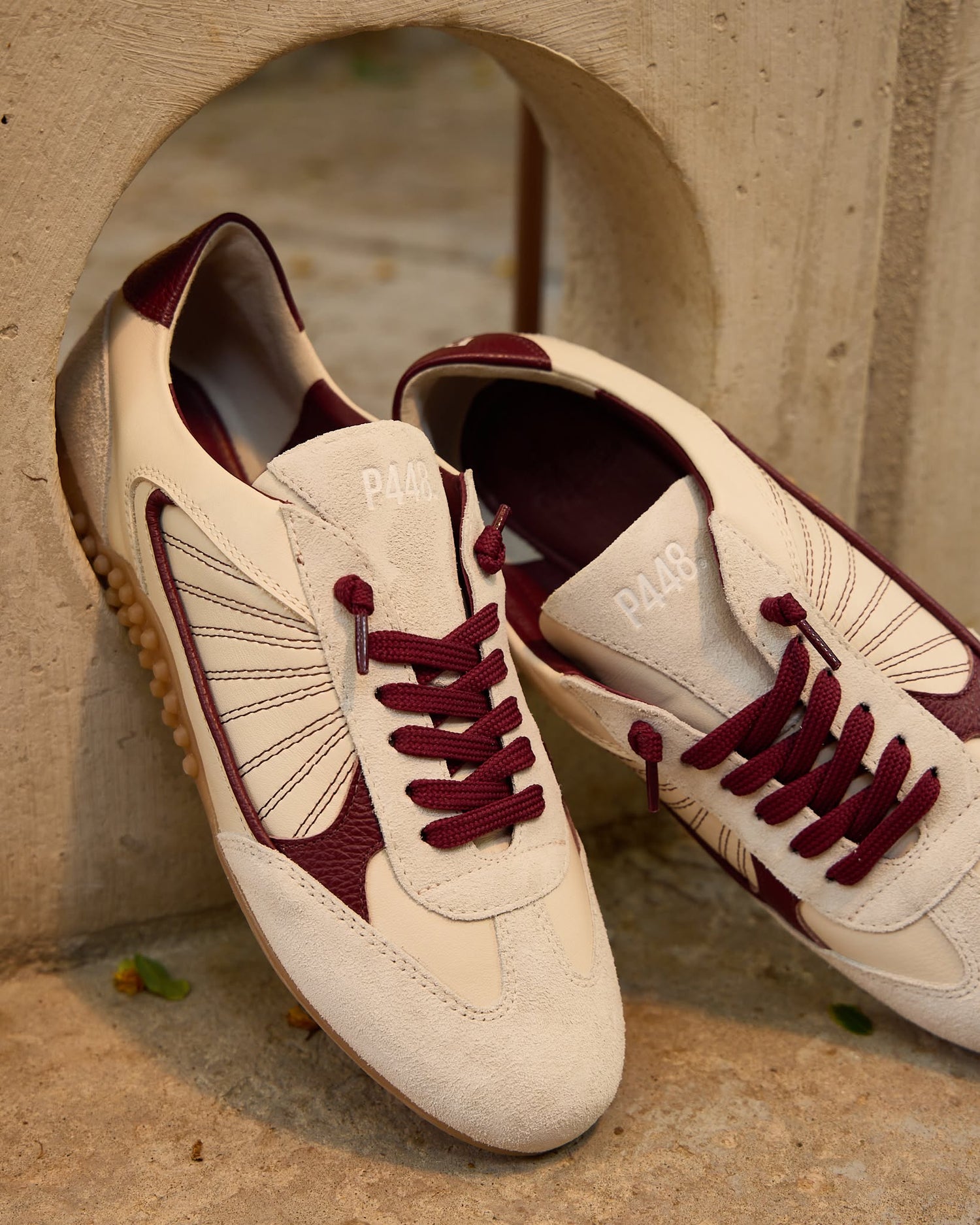 Lisbon Cream Burgundy leather Suede