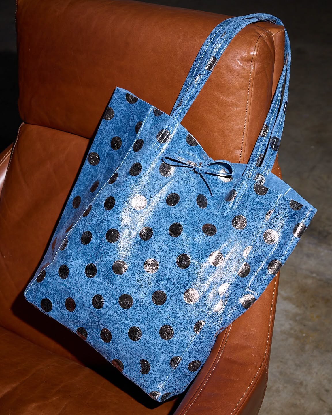 Shopper Big Golden Dots Blue
