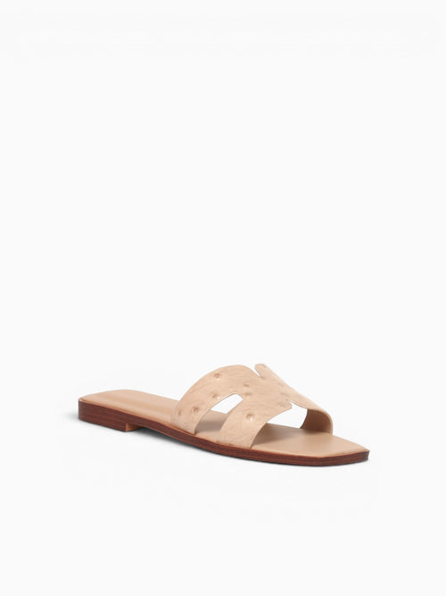 Dayness Beige Ostrich Print Leather Beige / 5 / M
