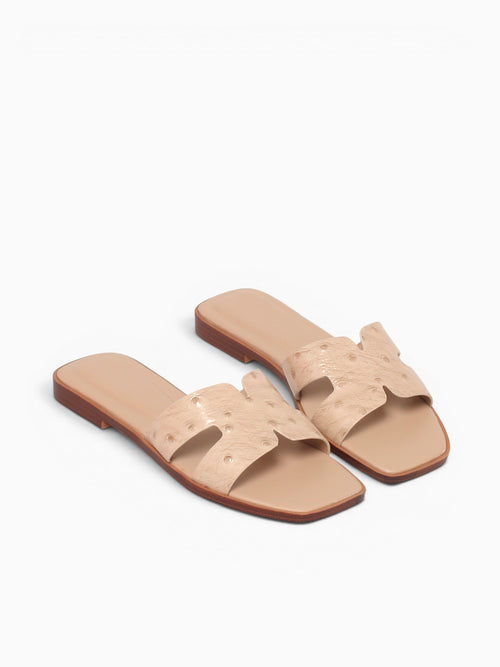 Dayness Beige Ostrich Print Leather Beige / 5 / M