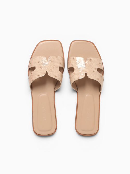 Dayness Beige Ostrich Print Leather Beige / 5 / M