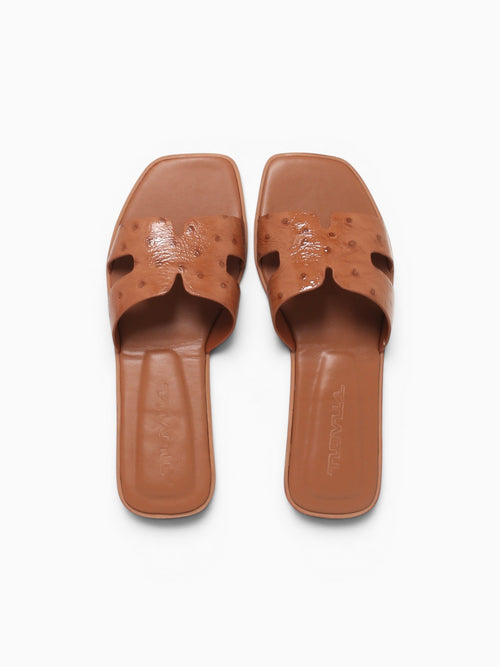 Dayness Tan Ostrich Print Leather Tan / 5 / M