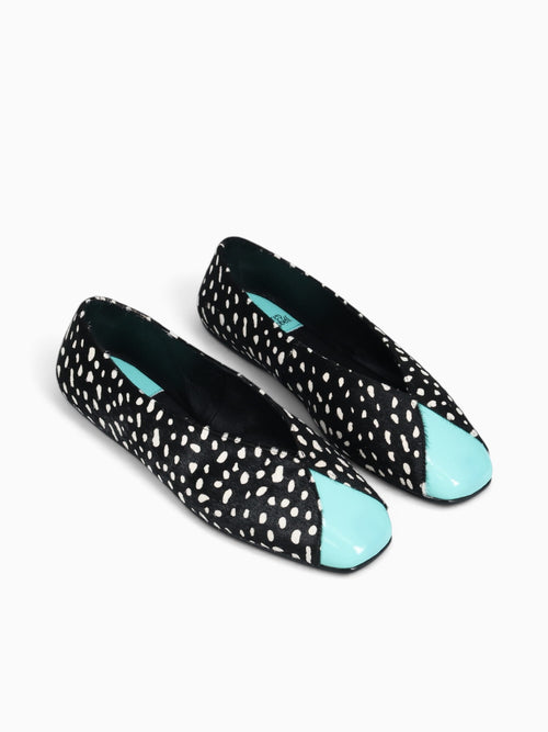 Graspf Blk Wht dot teal calf cow leathe Black / 5 / M