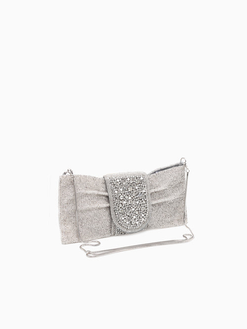 Bow Bag Flap Clutch Silver Silver