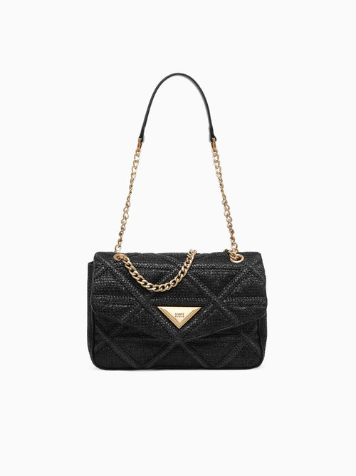 944 Knotty Black Raffia Shoulder Bag Black