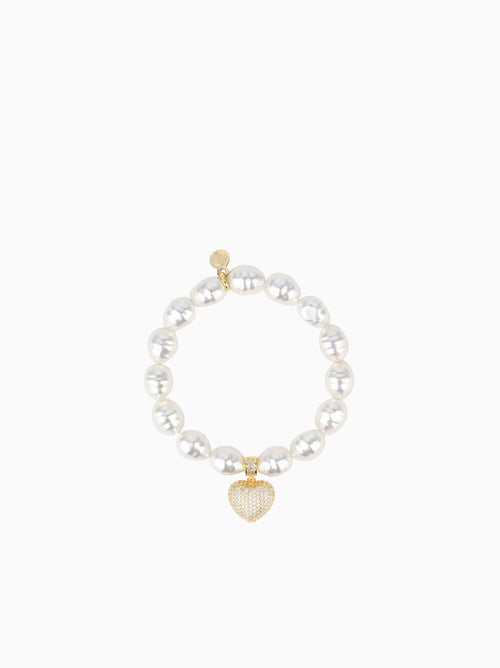 White Pave Heart Bracelet Pearl White / S