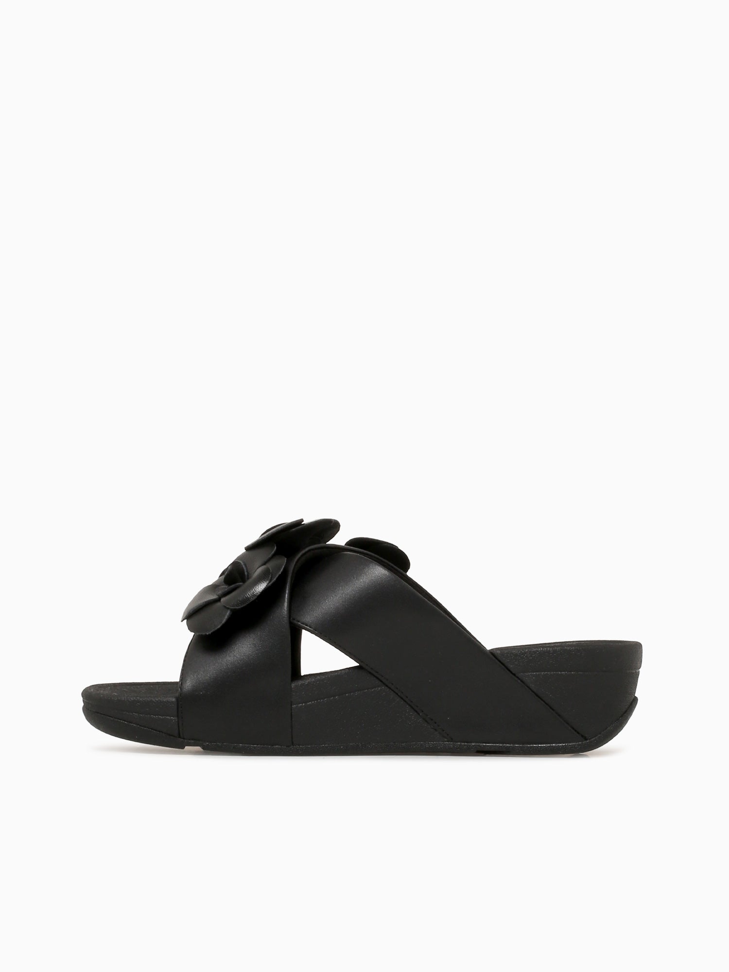 Lulu Flower Cross Slide Black Leather Black / 5 / M