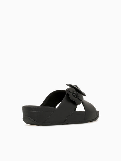Lulu Flower Cross Slide Black Leather Black / 5 / M