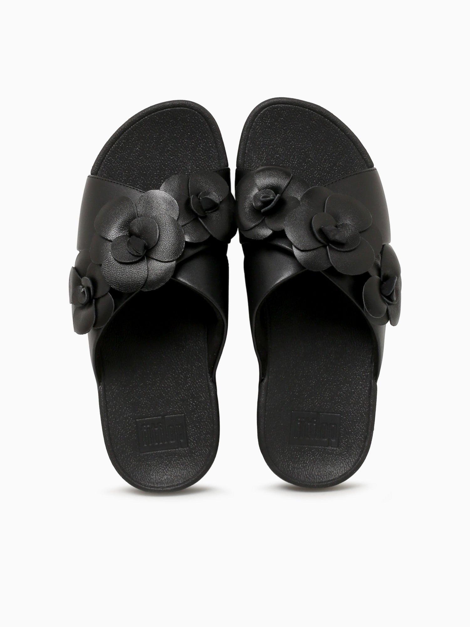 Lulu Flower Cross Slide Black Leather Black / 5 / M