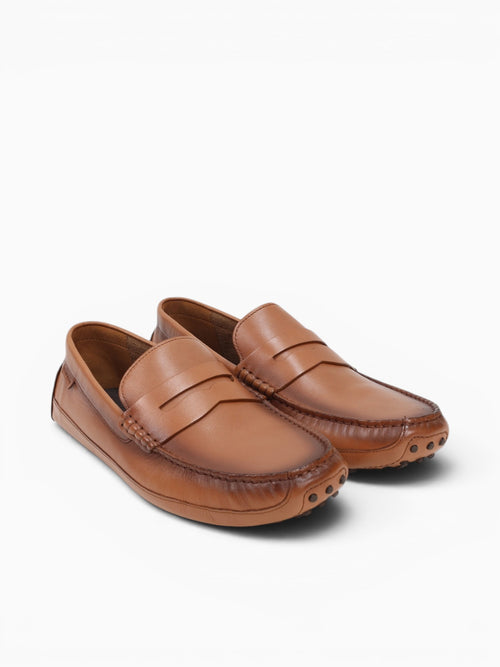 Hall Gand Penny Driving Loafers Leather Tan / 7 / M