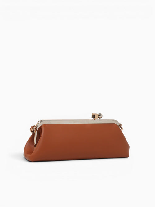 Valentina Kisslock Clutch Tan Tan