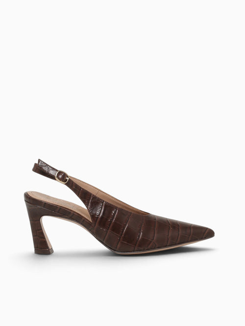 Elaine Chocolate Bar Croco Leather Dark Brown / 5 / M