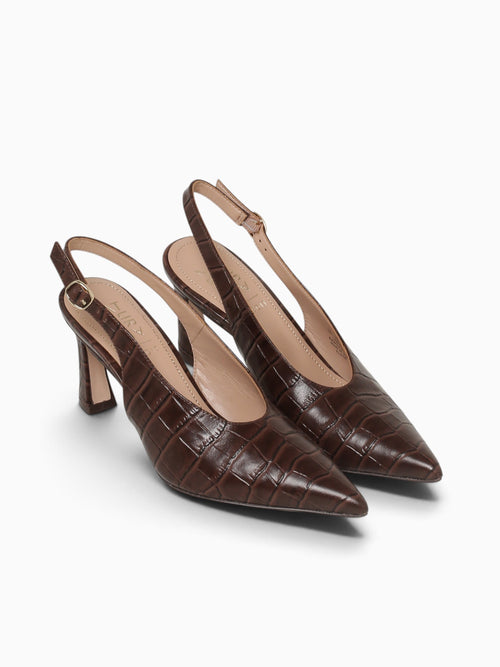 Elaine Chocolate Bar Croco Leather Dark Brown / 5 / M