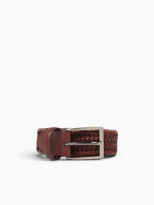 Strech Leather Braided Belt Cognac Lea Tan / 32