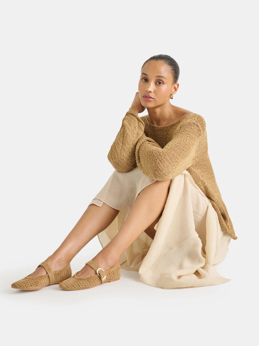 Mikela Lt Brown Perforated Suede